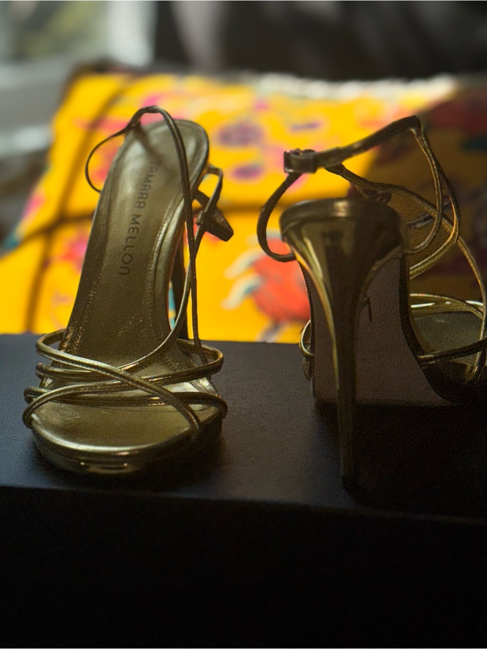 Tamara Mellon Metallic Gold Strappy High-Heel Sandals NWOB never worn, sz 38